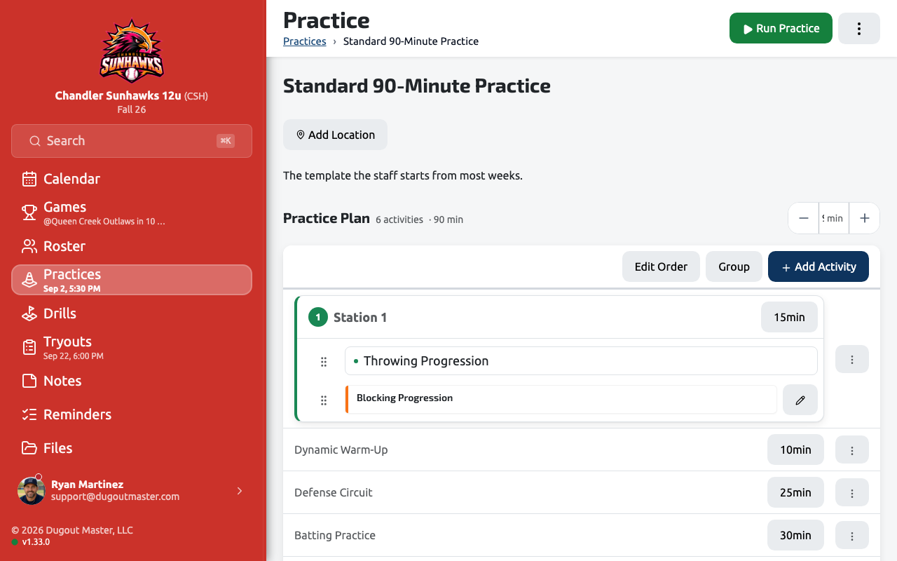 Practice Mode’s control center during a live practice